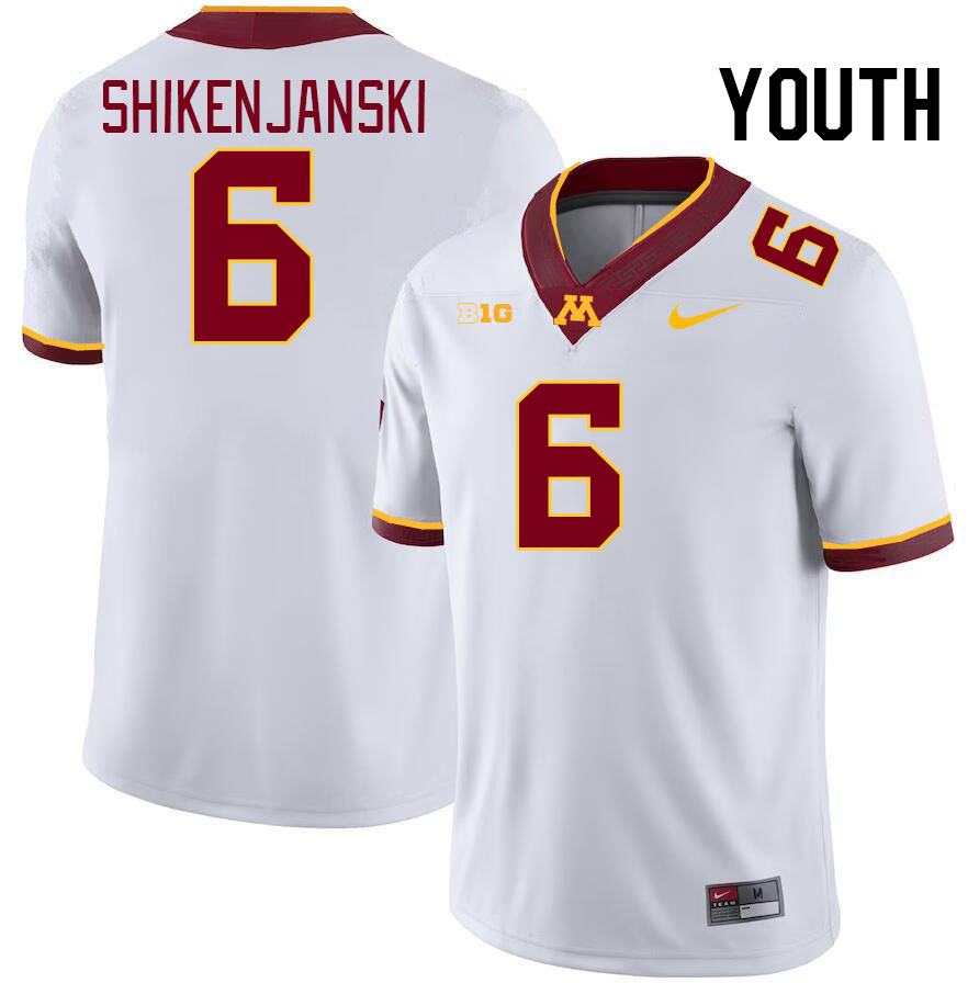 Youth #6 Max Shikenjanski Minnesota Golden Gophers College Football Jerseys Stitched-White